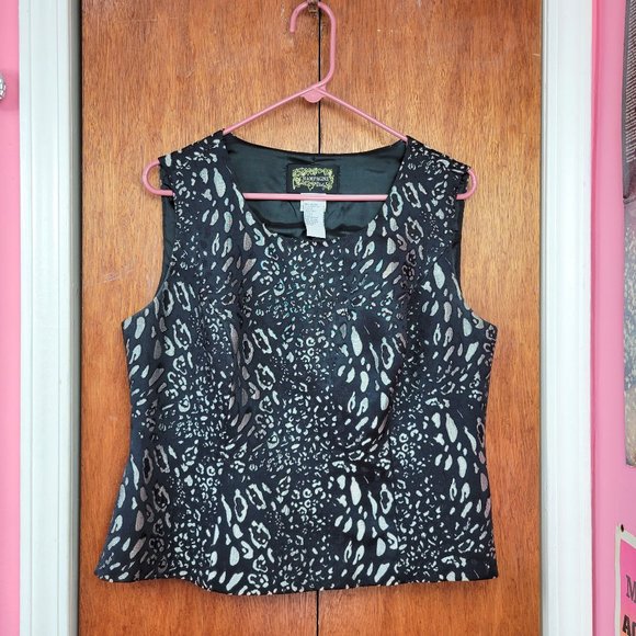 Vintage 90s Black & Silver Leopard Print Sleeveless Top - Picture 5 of 7